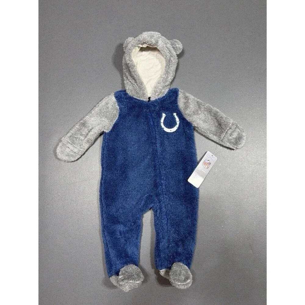 Indianapolis Colts Baby Boys Girls Fleece Footed Pajama Sleeper 6-9 M Sherpa NWT